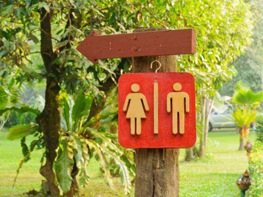 sign board of toilet in the garden