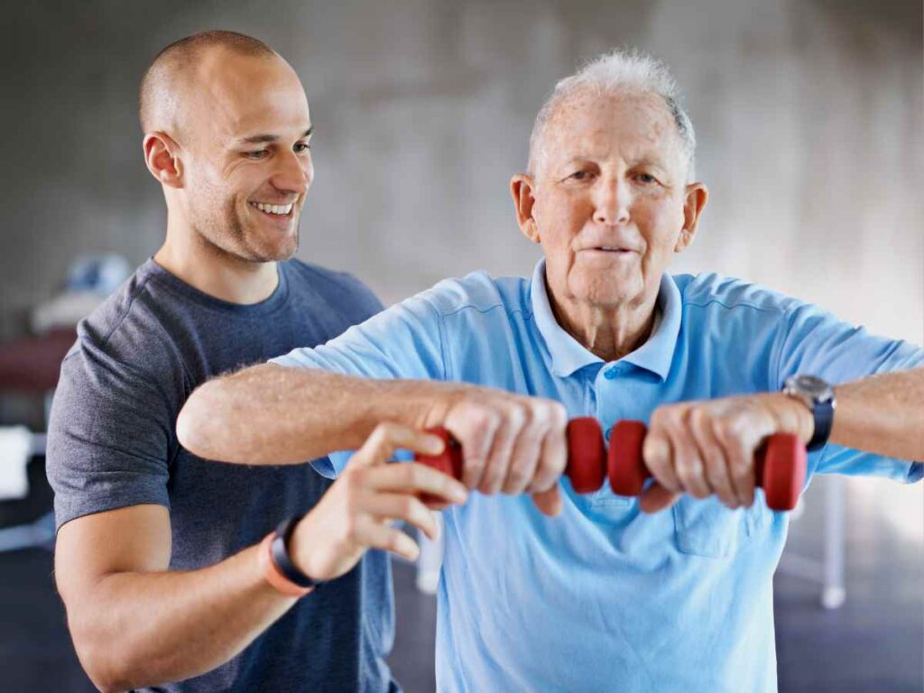 old man setting up small goals in fitness and health