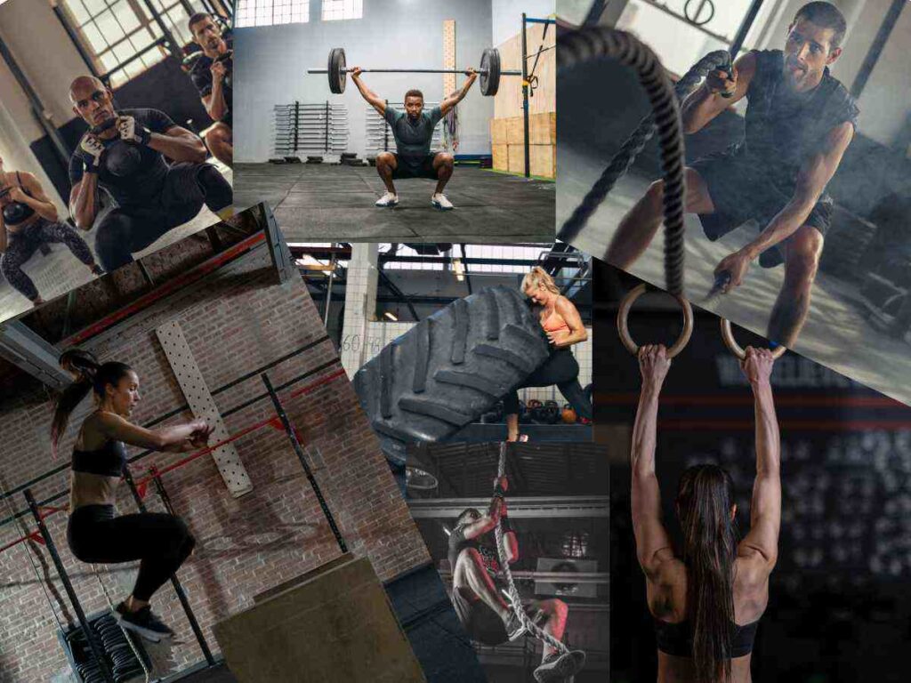 collage of people doing HIIT workouts at the gym