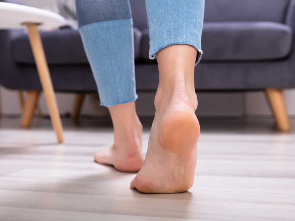 lady doing tandem walk at home